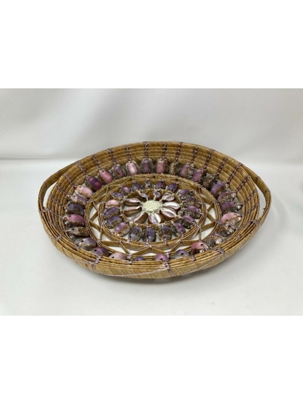VINTAGE HANDCRAFTED COWRIE SHELL BASKET